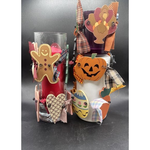 Folk Art 5 Holiday Wooden Cut Outs Halloween, Christmas, Thanksgiving,  WREATH - Picture 6 of 6